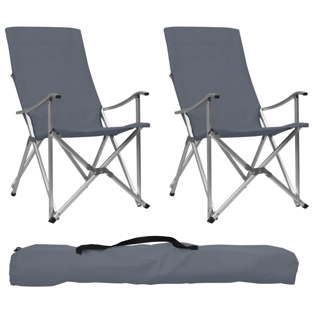 Foldable Camping Chairs 2 pcs Grey